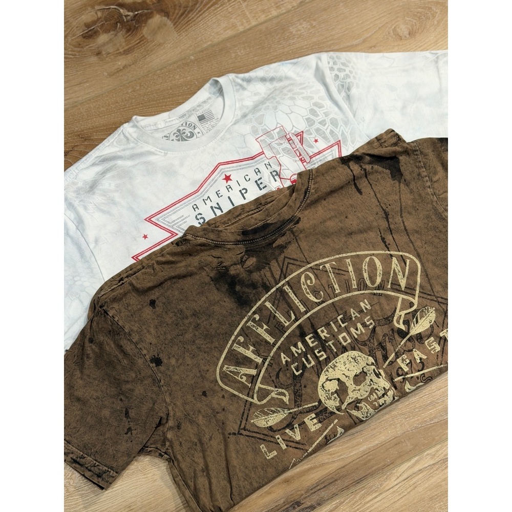 Affliction Mens Lot of 2 XL SS T Shirts Chris Kyle Skull Reversable American